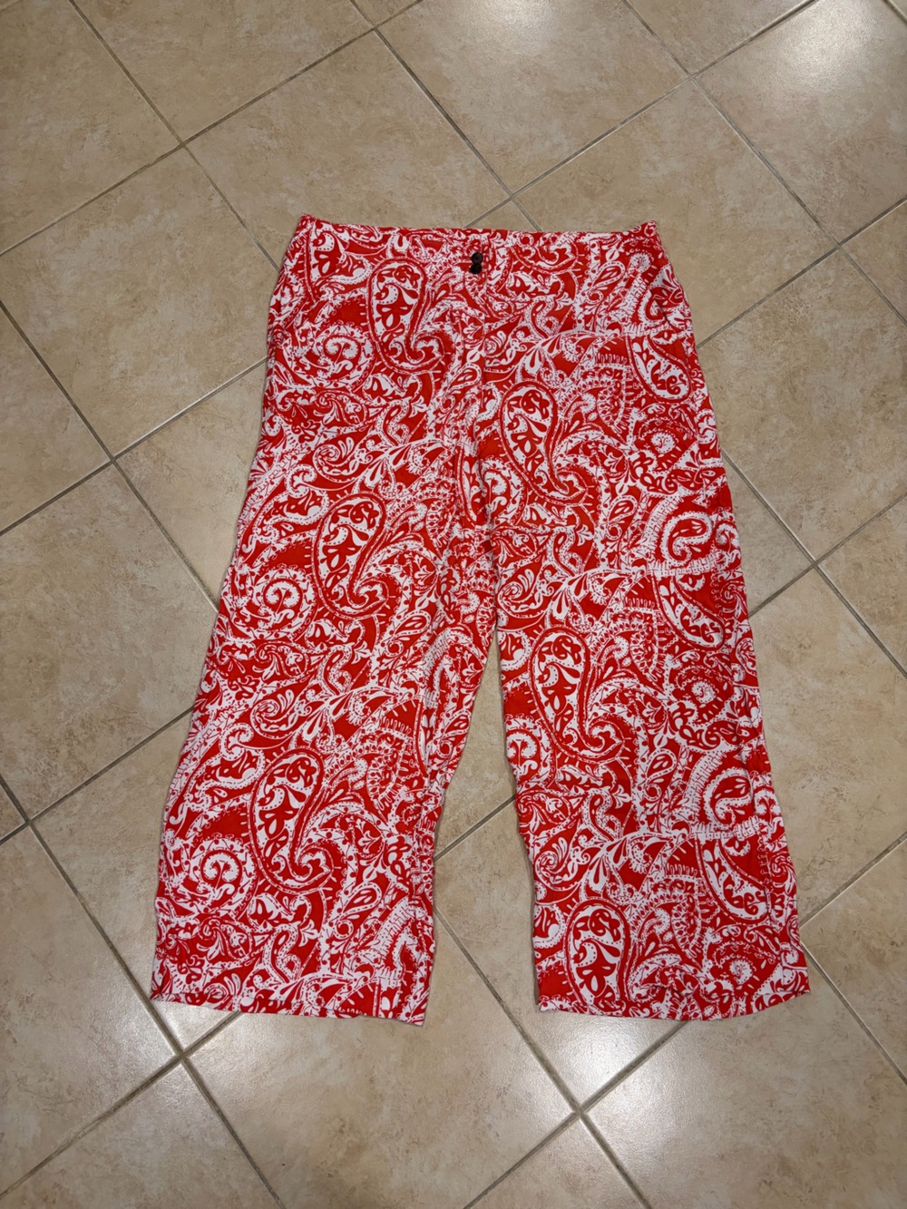 LOFT Red and White Paisley Blouse